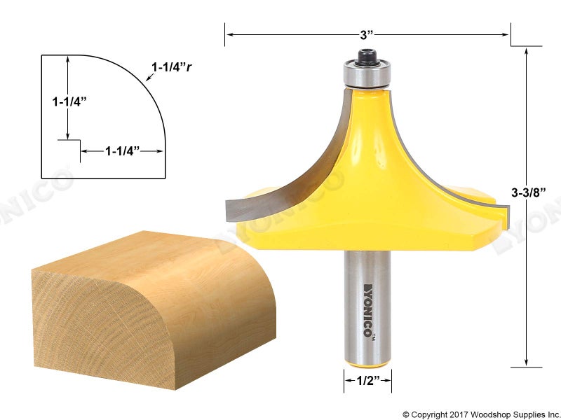 YONICO 13170 1-1/4-Inch Radius Round Over Edge Forming Router Bit 1/2-Inch Shank - Image 2